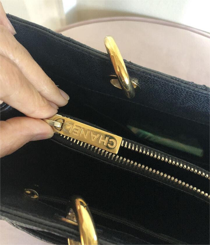 Chanel CC BlackGold Caviar Quilted Grand Shopping Tote