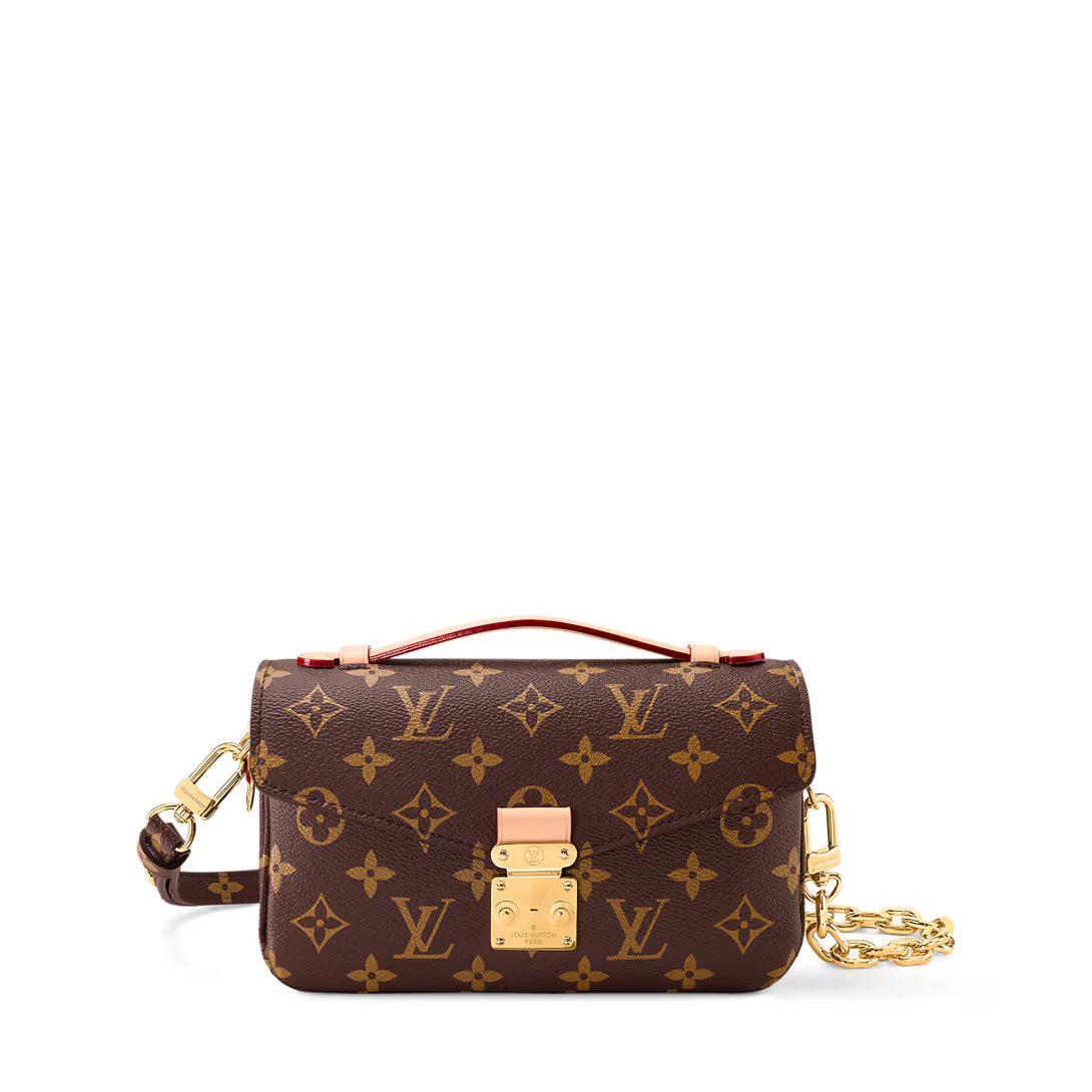 LV Pochette Métis East West Monogram Canvas Handle Crossbody Bag with Chain Strap and Leather Trim (21.5 x 13.5 x 6) cm
